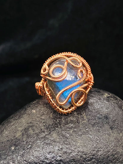 Handmade Wire Wrapped Brass Ring Size 15To20MM Pear Shape Labradorite Stone Bezel Set Ring For Happy Birthday Gift For Women