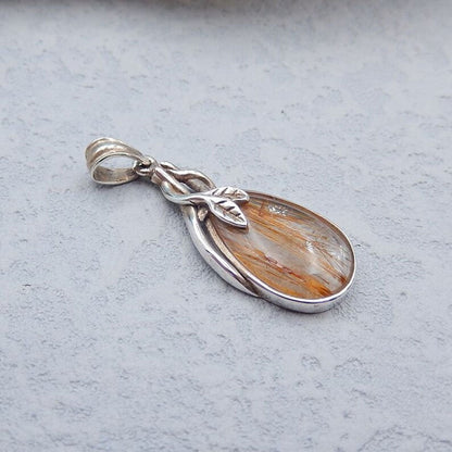Golden Rutile Gemstone Brass Pendant Pear Shape 10X15mm