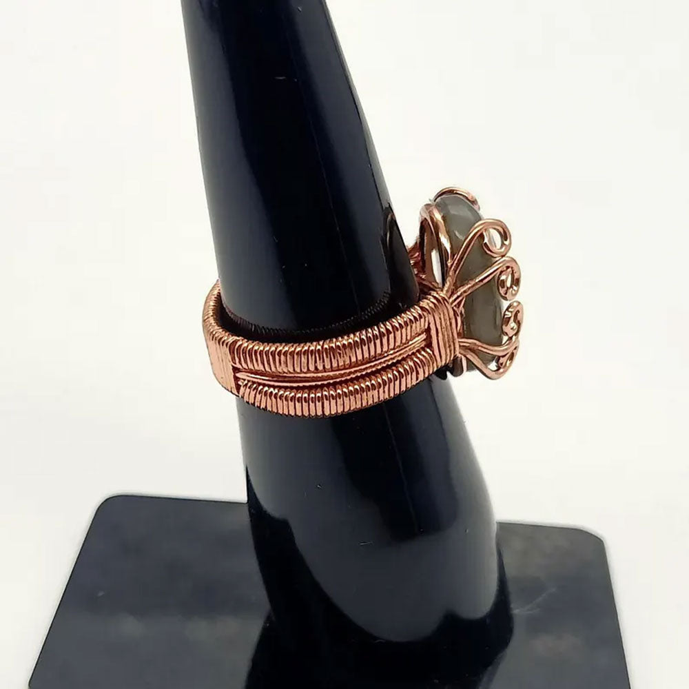 Handmade Wire Wrapped Brass Ring Size 10To12MM Oval Shape Labradorite Stone Bezel Set Ring For Happy Birthday Gift For Women