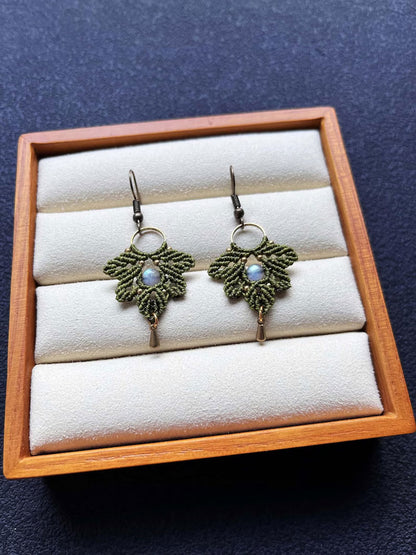 Forest Green Macrame Leaf Earrings | Hari Om Creations