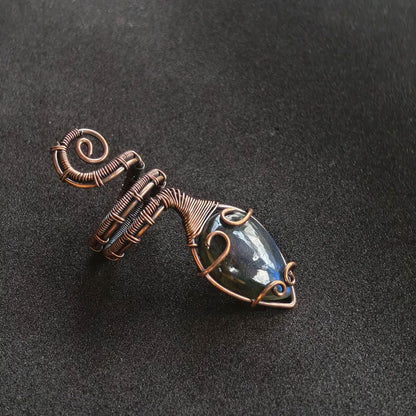 Adjustable Handmade Wire Wrapped Brass Ring Size 10To15 Pear Shape Labradorite Stone Bezel Set Ring For Happy Birthday Gift For Women