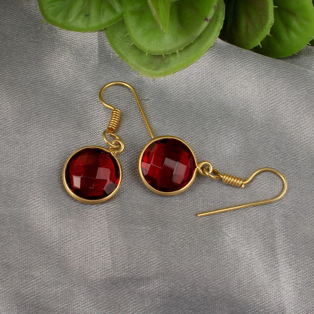 10MM Natural Cut Garnet Gemstone Round Shape Dangle Pair Earring Handmade Sterling Silver Earring For Women