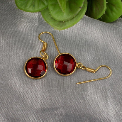 10MM Natural Cut Garnet Gemstone Round Shape Dangle Pair Earring Handmade Sterling Silver Earring For Women