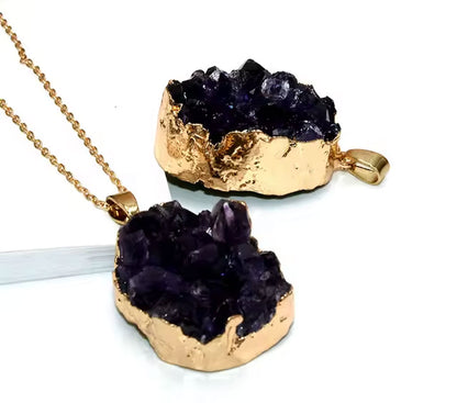 925 Sterling Silver Pendant Jewelry 10To25mm Amethyst Raw Gemstone Pendant With Chain Electroplated Set For Anniversary Gift's Women or Men Jewelry For Her