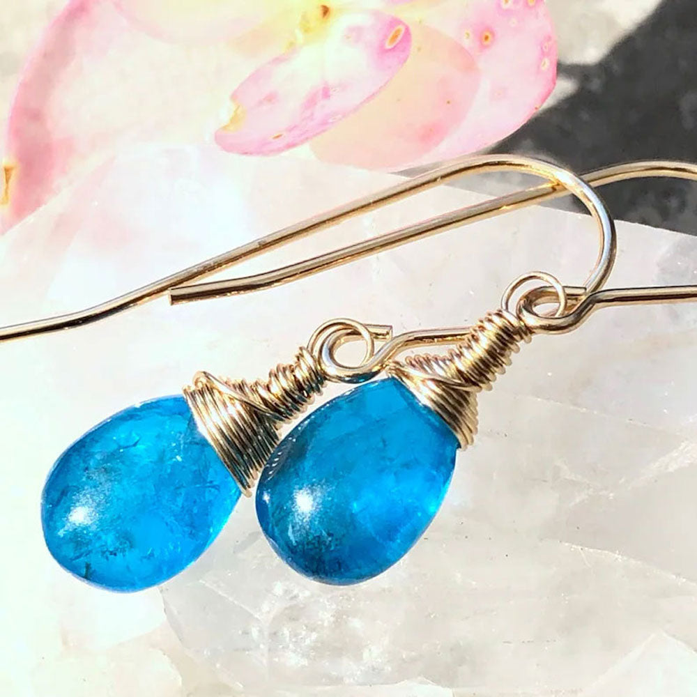 Blue Apatite Handmade Wire Wrapped Dangle Earrings | Jewelry