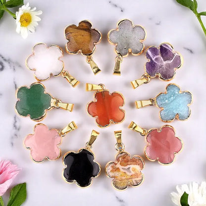 10mm Flower Shape Multi Color Gemstone Pendant Crafted By Hand 925 Sterling Silver Gold Plated Bezel Set For Anniversary Gift's Women or Men Jewelry