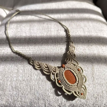 Sparkling Goldstone Boho Macramé Pendant | Hariom Creations