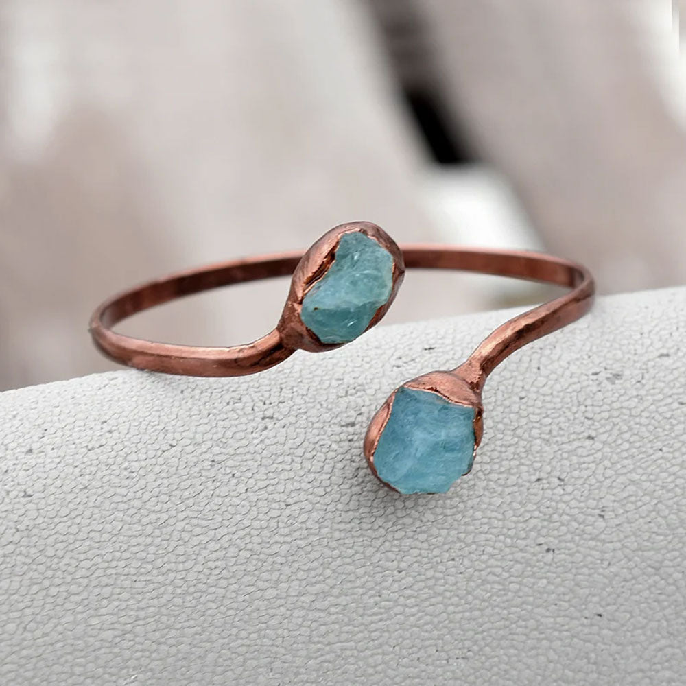 Adjustable Handmade Wire Wrapped Brass Bangle Size 15To20MM Raw Shape Aquamarine Gemstone Bezel Set Ring For Happy Birthday Gift For Women (Copy)