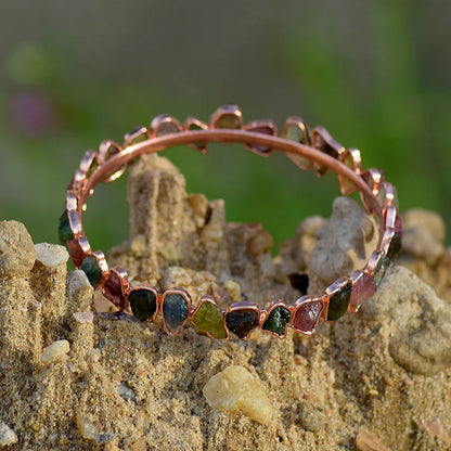 Adjustable Handmade Wire Wrapped Brass Bangle Size 10To15MM Raw Shape Multi Tourmaline Gemstone Bezel Set Ring For Happy Birthday Gift For Women