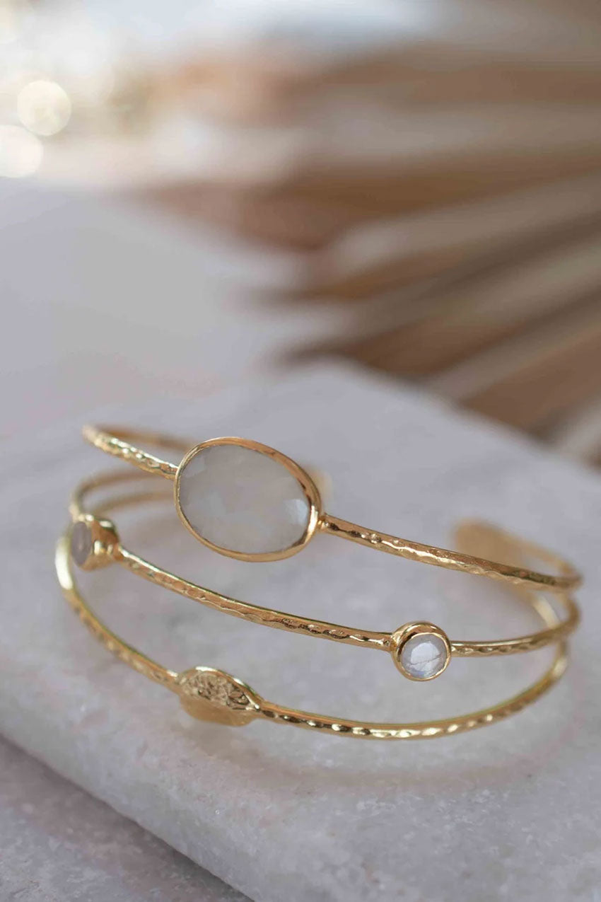 Adjustable Handmade Wire Wrapped Brass Bangle Size 10MM Rectangle Shape Moonstone Gemstone Bezel Set Bangle For Happy Birthday Gift For Women