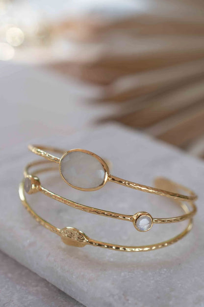 Adjustable Handmade Wire Wrapped Brass Bangle Size 10MM Rectangle Shape Moonstone Gemstone Bezel Set Bangle For Happy Birthday Gift For Women