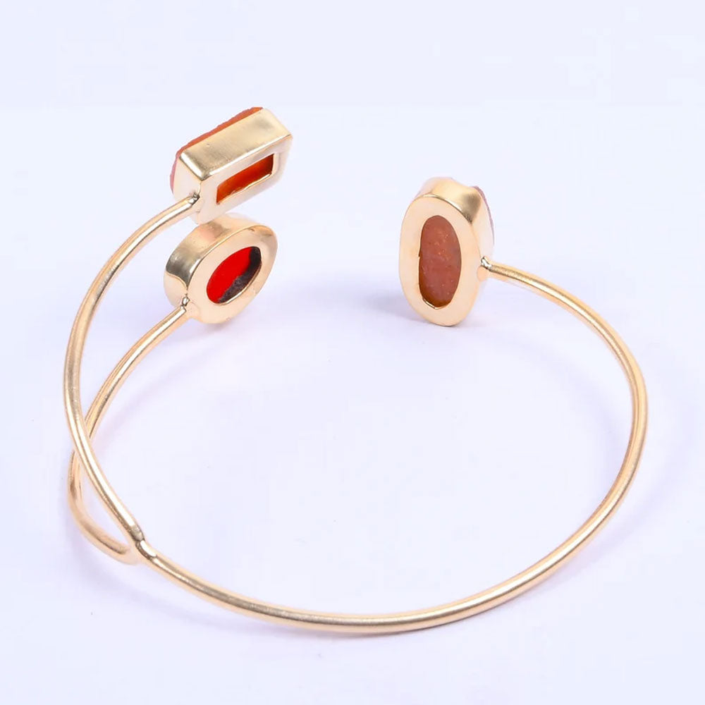 Adjustable Handmade Brass Bangle Size 10To15MM Round Shape Carnelian Gemstone Bezel Set Bangle For Happy Birthday Gift For Women