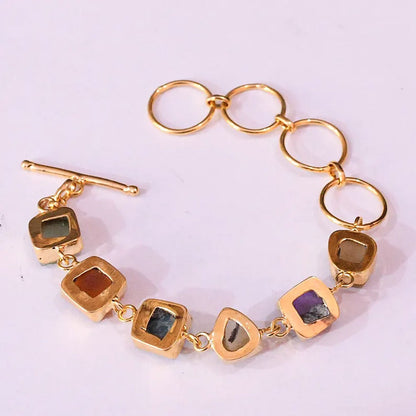 Adjustable Handmade Brass Bangle Size 8To12MM Multi Shape Mix Druze Gemstone Bezel Set Bangle For Happy Birthday Gift For Women