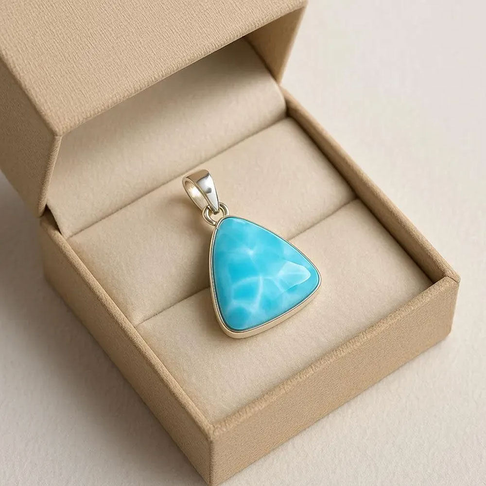Handmade Natural Larimar Gemstone Brass Pendant