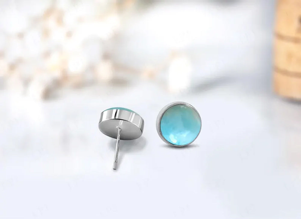 8MM Larimar Gemstone Round Shape Dangle Pair Earring Handmade Sterling Silver Earring For Women Girl Jewelry