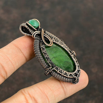 Trendy Handmade Copper Bezel With Wire Wrapped Pendant Oval Shape 25To30MM Emerald Quartz Gemstone Pendant For Happy Birthday Gift's