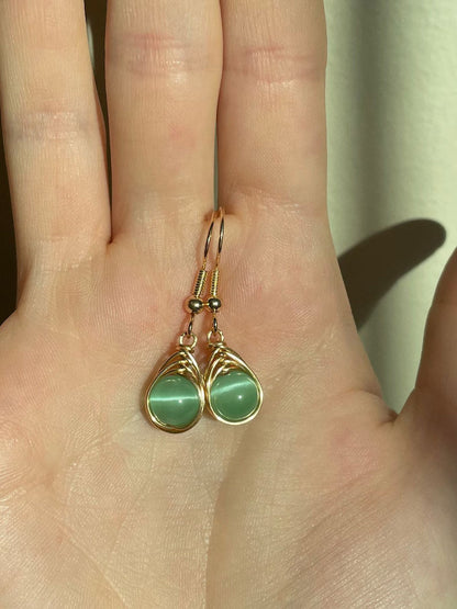 Handmade Metal Wire Wrapped Dangle Pair Earrings Mix Gemstone Stone Size 8To10MM Round Shape Wire Wrapped Setting Earring Foe Women's Gift Jewelry