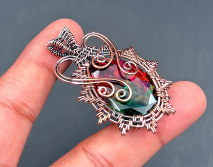 Handmade Brass Wire Wrapped Pendant Oval Shape 25To30MM Lacerated Quartz Stone Pendant For Anniversary Gift for Wife Jewelry