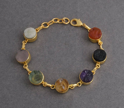 Adjustable Handmade Brass Bangle Size 8MM Round Shape Mix Druze Gemstone Bezel Set Bangle For Happy Birthday Gift For Women