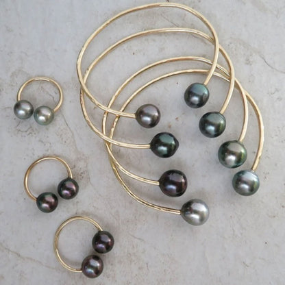 Adjustable Handmade Brass Bangle Size 10MM Round Shape Tahitian Pearls Gemstone Bezel Set Bangle For Happy Birthday Gift For Women
