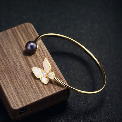 Adjustable Handmade Wire Wrapped Brass Bangle Size 5To12MM Round Shape Pearl Gemstone Bezel Set Bangle For Happy Birthday Gift For Women