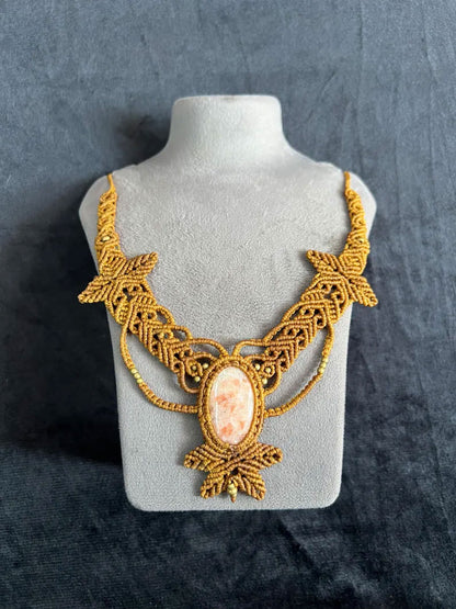 Boho Macrame Statement Necklace | Hand-Woven Stone Pendant