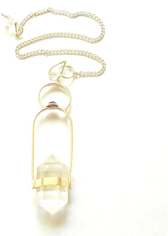 Trendy 925 Sterling Silver Gold Plated Pendant With Chain Necklace Jewelry 8To12mm Double Pointed Pencil Shape Natural Crystal Gemstone Bezel Setting For Anniversary Gift's Women or Men Jewelry For Her
