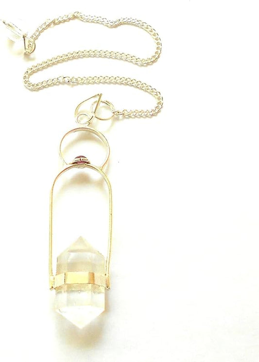 Trendy 925 Sterling Silver Gold Plated Pendant With Chain Necklace Jewelry 8To12mm Double Pointed Pencil Shape Natural Crystal Gemstone Bezel Setting For Anniversary Gift's Women or Men Jewelry For Her