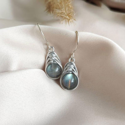 Handmade Metal Wire Wrapped Dangle Pair Earrings Labradorite Gemstone Stone Size 10MM Round Shape Wire Wrapped Setting Earring Foe Women's Gift Jewelry