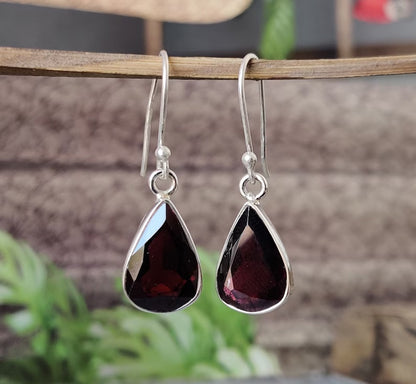 8X10MM Natural Garnet Cut Gemstone Pear Shape Dangle Pair Earring Handmade Sterling Silver Earring For Women Girl Jewelry