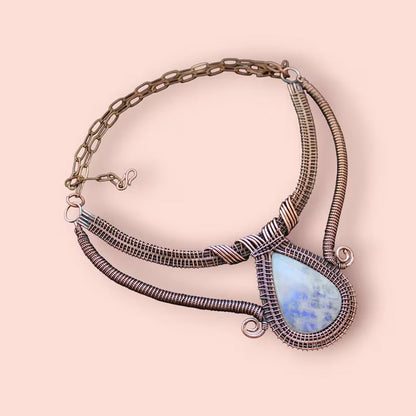 Handmade Wire Wrapped Brass Necklace Stone Size 25To30MM Pear Shape Bezel Set Necklace For Happy Birthday Gift For Women