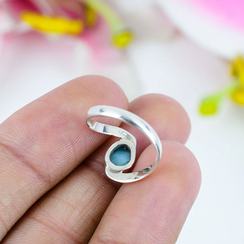 2025 Trendy Sterling Silver Rings 8X10MM Oval Shaped Larimar Gemstone Bezel Setting For Anniversary Gift Women or Men Jewelry For Her