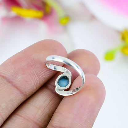 2025 Trendy Sterling Silver Rings 8X10MM Oval Shaped Larimar Gemstone Bezel Setting For Anniversary Gift Women or Men Jewelry For Her