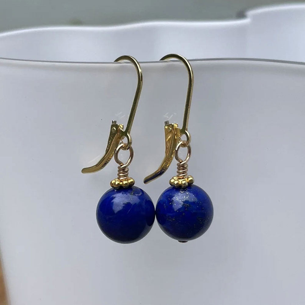 Lapis Lazuli Beaded Gold Plated Hook Earrings | Handmade