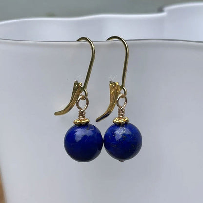 Lapis Lazuli Beaded Gold Plated Hook Earrings | Handmade