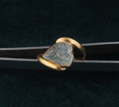925 Sterling Silver Gold Plated Gemstone Rings 8To12MM Handmade Aquamarine Stone Raw Shape Bezel Set Ring For Her Jewelry