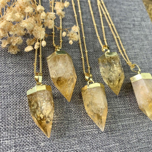 Trendy 925 Sterling Silver Gold Plated Pendant With Chain Necklace Jewelry 15To20mm Approx Double  Pencil Shape Natural Crystal Gemstone Bezel Setting For Anniversary Gift's Women or Men Jewelry For Her (Copy)