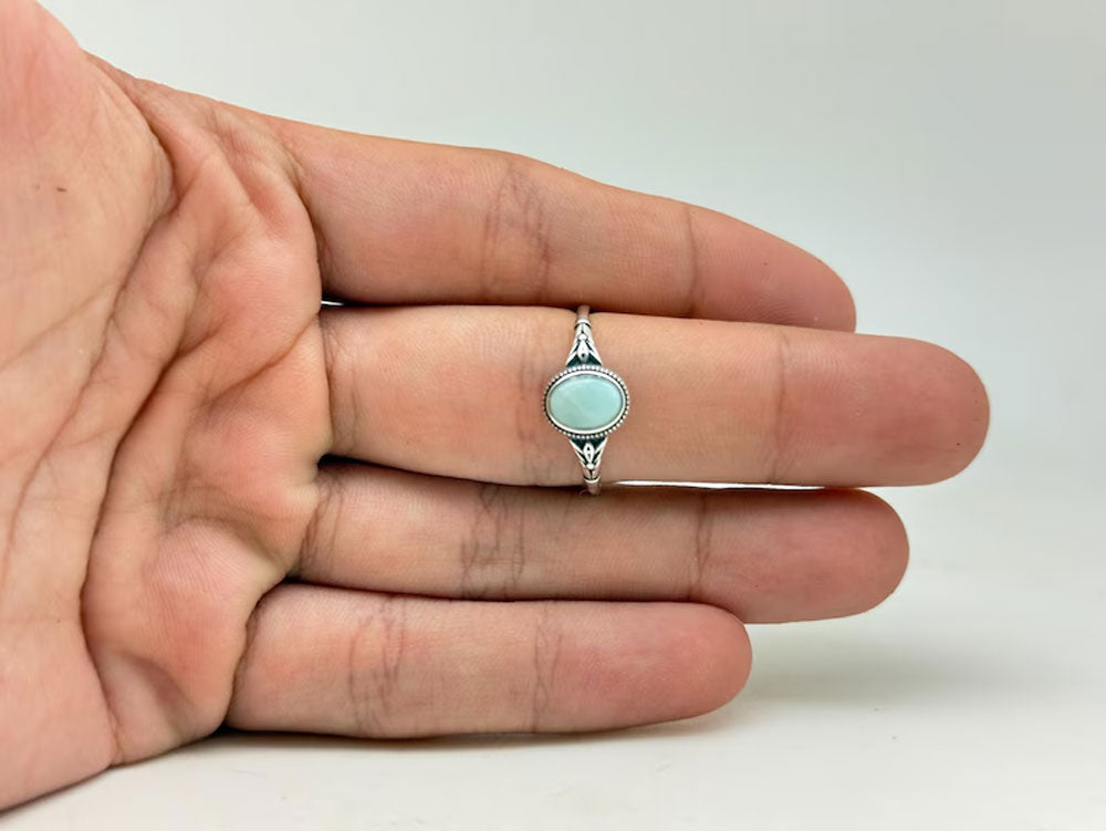 2025 Trendy Sterling Silver Rings 9X11MM Oval Shaped Larimar Gemstone Bezel Setting For Anniversary Gift Women or Men Jewelry For Her