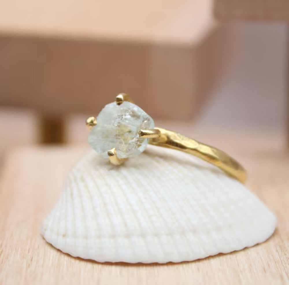 925 Sterling Silver Gold Plated Gems Rings 8To10MM Handmade White Druzy Stone Raw Shape Prong Set Ring For Her Jewelry