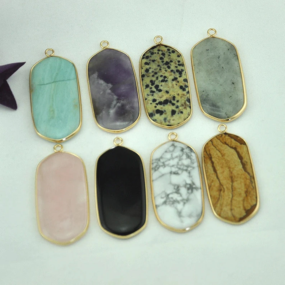 10X20MM Hexagon Shape Pendant Multi Color Black Onyx Gems Pendant 925 Sterling Silver Gold Plated Pendant Drilled Set Anniversary Gift's Women and girl Jewelry For Her