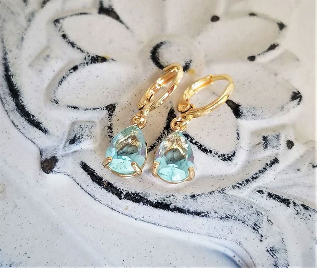 Blue Topaz Gold Plated Hoop Drop Earrings | Handmade