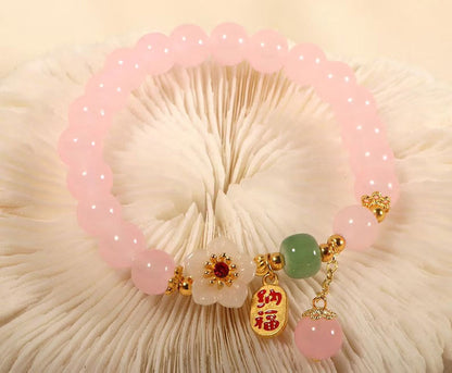 Handmade Brass Bracelet with Rose Quartz 10MM Beads Hari Om Creations