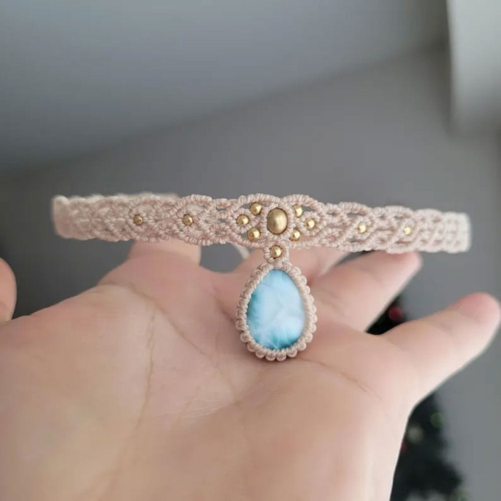Larimar Gemstone Macramé Choker Necklace | Hariom Creations