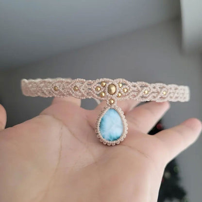 Larimar Gemstone Macramé Choker Necklace | Hariom Creations