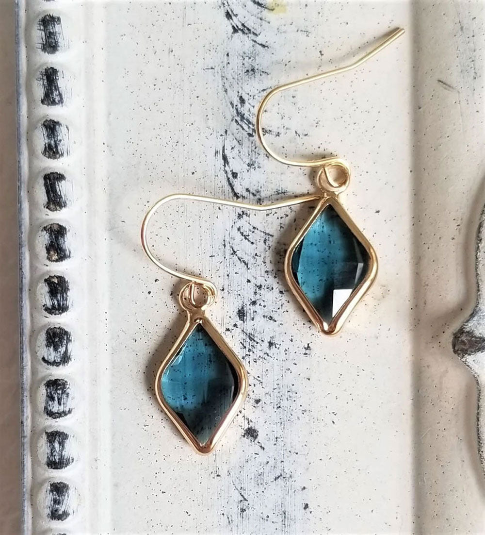 Blue Chalcedony Gold Plated Geometric Drop Earrings | Designer