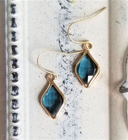 Blue Chalcedony Gold Plated Geometric Drop Earrings | Designer