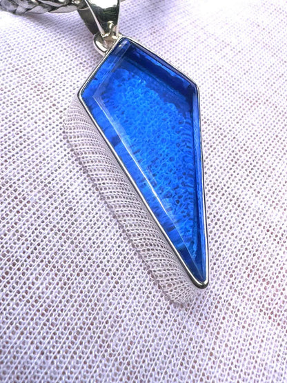 Silver Framed Blue Textured Stone Kite Pendant