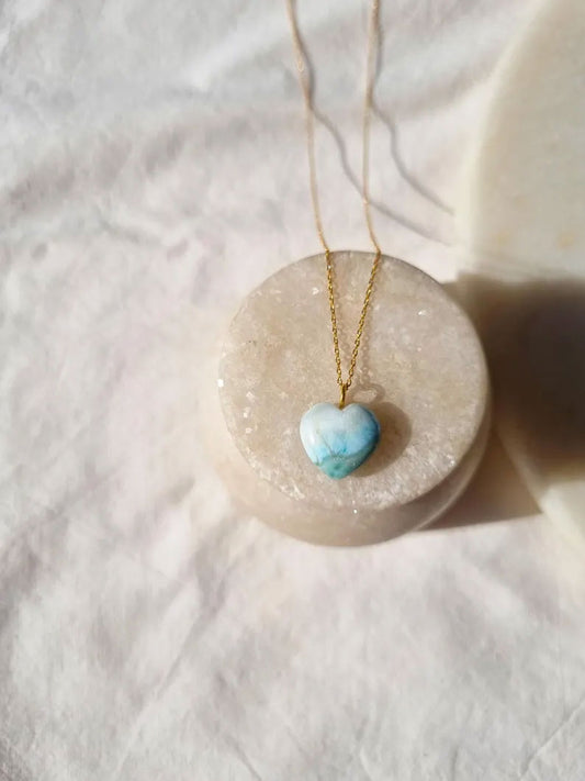 925 Sterling Silver Pendant With Chain Necklace Jewelry 10mm Heart Shape Larimar Gemstone Wire Wrapped Setting For Anniversary Gift's Women or Men Jewelry For Her
