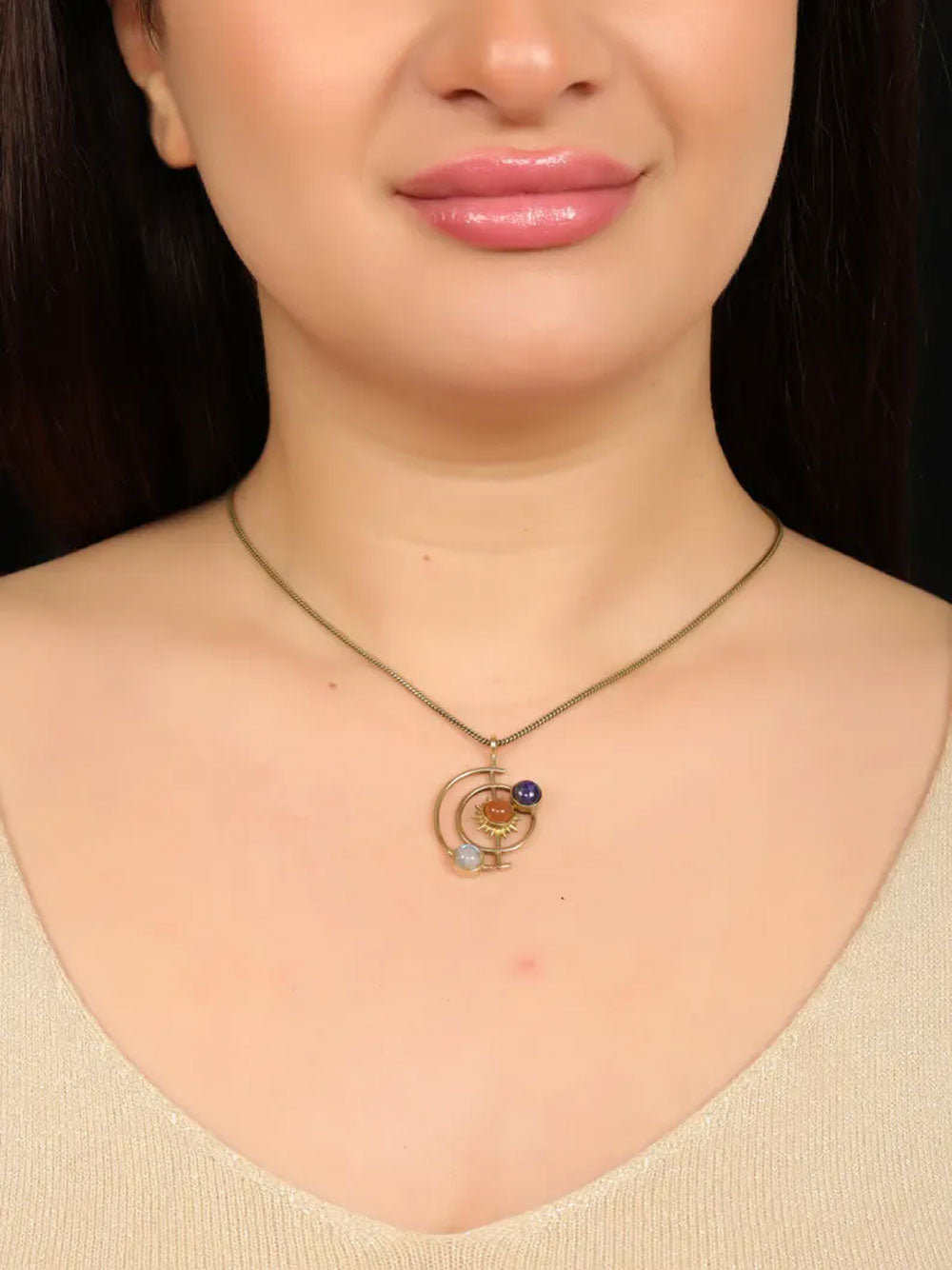 Planetary Pendant - Sun, Moon & Earth Gold Charm