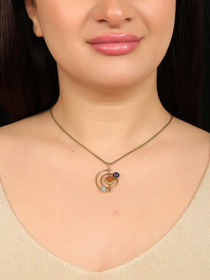 Planetary Pendant - Sun, Moon & Earth Gold Charm